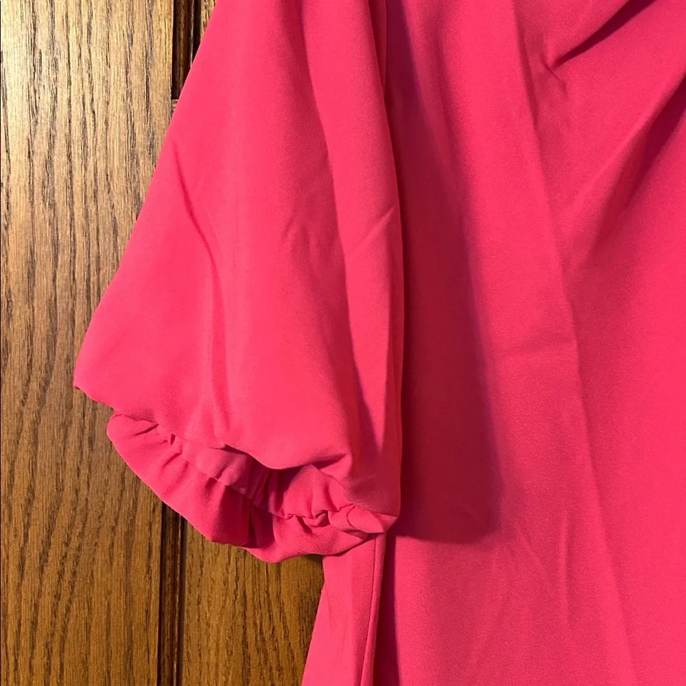 LOFT Bright Pink Twist-Neck Puff Sleeve Blouse